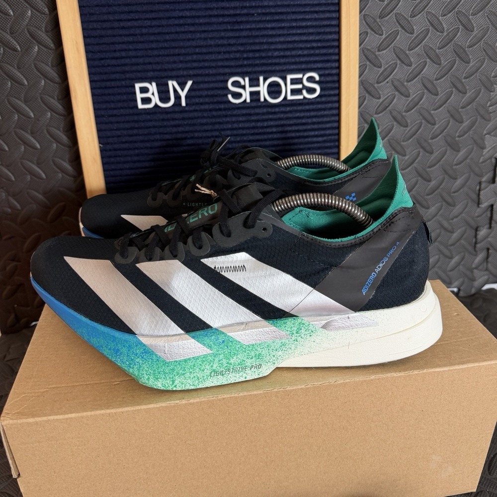 Adidas Adizero Adios Pro 4 Core Black Green JR6365 Men's Size 9.5 Running Shoes